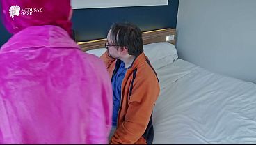 Image Horny Alt Tattooed woman with Pink hair, lets Businessman dry off in her hotel room then fucks and let him cum in her - Lady Lazarus