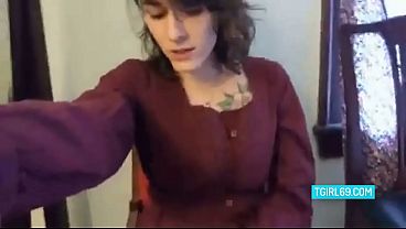 Image Brunette Tgirl Strokes Her Cock
