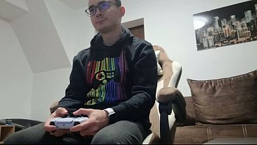 Image Horny nerd gets home from college and jerks off while playing the Playstation