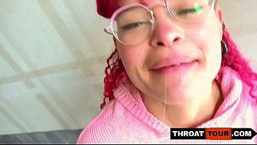 Image Cute 18yo Latina Redhead Crazy SLOPPY BLOWJOB On Big White POV