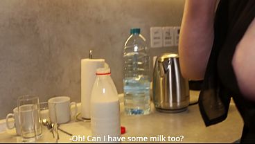 Image Milk flows down Stepmom's huge Boobs. Stepson is overwhelmed with desire to fuck a redhead Milf!