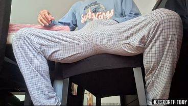 Image HOTSPORTFITBOY Big Cock Striptease: Sexy Pajama Undress to Chair Jerk Off Cumshot