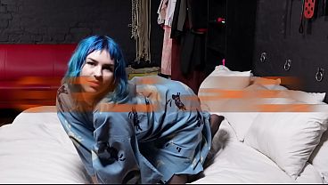 Image Blue haired goth girl plays with her tight pussy - toys