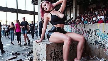 Image Pink hair fucks her BF in abandoned building knowing that they had been watched - AI Interactive Video