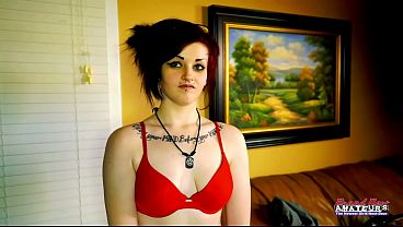 Image Petite Inked Brunette Coed Marcie Dildo Toy Play Intense Solo Orgasm!