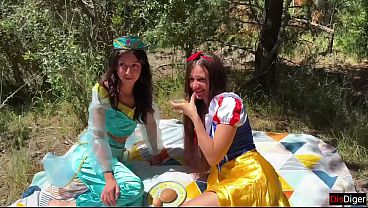 Image Cute Princesses Jasmine and Snow White Get Fucked by Rough Guys in a Fairy-Tale Forest