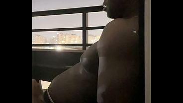 Image Sexy brunette gives a delicious spectacular blowjob on the hotel balcony -amateur couple- nysdel
