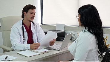 Image An aspiring nurse presents her resume to Dr. JOE