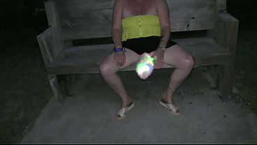Image Very public walk with bright lights tail butt plug at the beach. We talk to passers by. Trailer