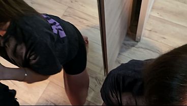 Image Deep blowjob in front of the mirror