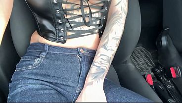 Image Sexy Barbie gives a selfie blowjob in the car and gets cum in her mouth