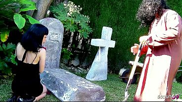 Image Frustrated Slim Black hair Widow seduce to Risky Fuck by Stranger at Parody Roleplay
