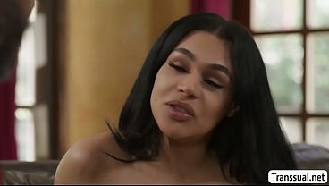 Image Busty TS rides her stepdads black and white dick