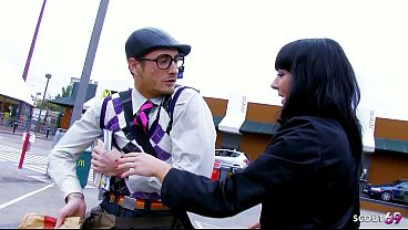 Image Black hair Cougar Wife Pick Up Nerd Boy on Street when her husband is away for Cheating Anal Sex