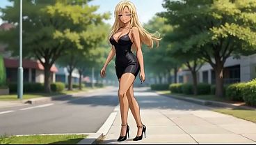 Image Street Tease to Sauna Slut: Blonde Mini Skirt Blowjob & Facial AI Generated