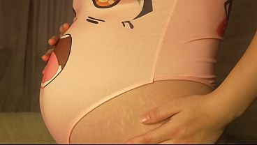 Image Indian pregnant stepsister shows off her sexy bodysuit, then gives her a camel toe pussy and plays with her pussy, then takes out her big pregnant breasts and plays with them, shows off how big her bi