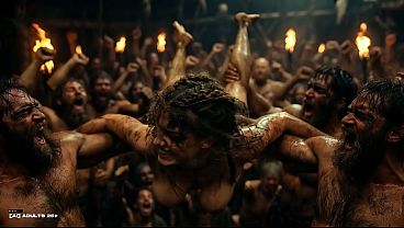 Image [AI-generated] Future Rave Viking Pre-Orgy Party: Naked Dirty Viking Women Tease Warriors with Big Tits