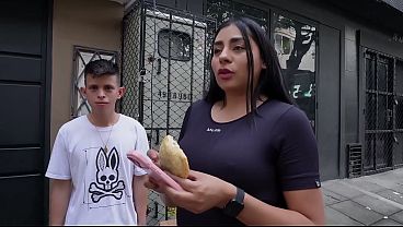 Image Hot MILF lets empanada vendor cum on her tits, all because of a bet!! - MELANY LATINA