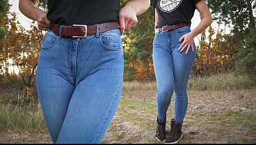 Image Stepsis Teases Cameltoe Pussy In Blue Jeans Outdoors