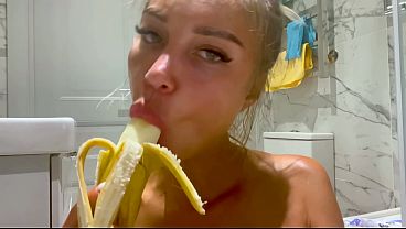 Image Monika Foxxx masturbates and fucks herself with a banana in bathroom