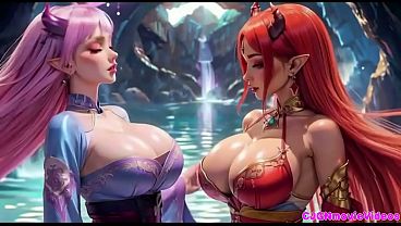 Image MOVIE, The queen ask 2 girls for Kiss and bouncing breast, Ai animation
