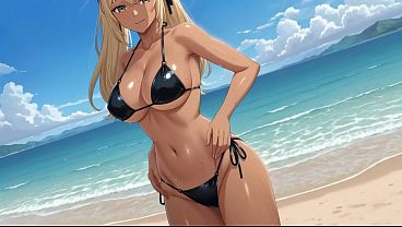Image Naughty Blonde Exhibitionist: Bikini Strip and Beach Solo Orgasm AI Generated