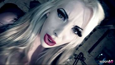 Image Fit blonde Girl with perfect Tits at hard Femdom Fuck at Dungeon with cum on belly