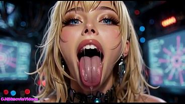 Image hot cyberpunk naked girls show her boss their skill (Ai animation)