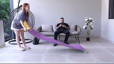 Image Redhead girlfriend takes massive deep anal on the sofa after yoga
