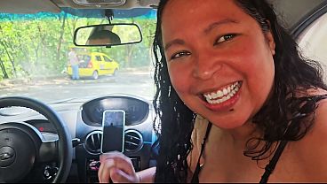 Image Public car blowjob: hotwife DeisyYeraldine swallows stranger cum then flashes ass in Medellin street