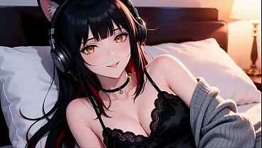 Image A sexy girl with black and red hair, performing an extremely difficult pose. You must come and have a look! AI-generated