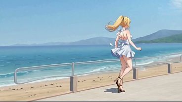 Image Blonde Mini Dress Slut: Public Pier Ass & Tit Flash   Loud Masturbation AI Generated