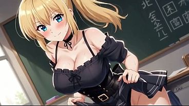 Image Horny Blonde Student: Short Skirt, Tit Play & Wet Pussy Masturbation AI Generation
