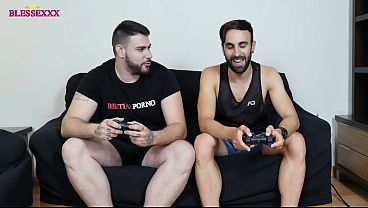 Image Straight friends bet while playing videogames