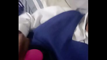 Image Black student play with wet pussy and sucks pink vibrator