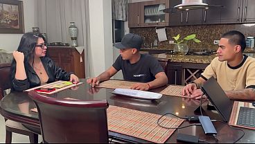 Image Colombian stepmother with a huge ass fucks one of her stepsons in the kitchen of their home, rough homemade sex