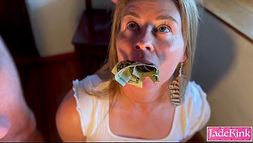 Image Dollar Bills Stuffed in Her Wet Pussy, Handjob & Facial
