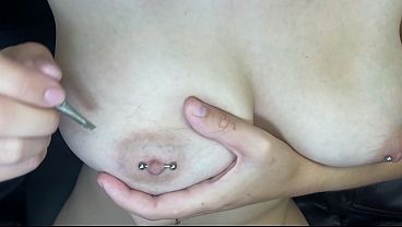 Image Pulling hair with tweezers on natural tits! Pain!