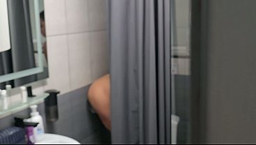 Image Roommate rides a dildo, I give her my dick.