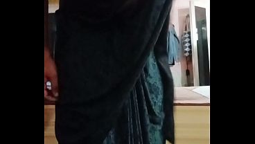 Image Indian Gay Crossdresser Gaurisissy feeling horny in black saree showing her big boobs