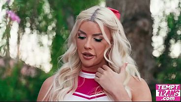 Image Sexy Blonde Tgirls Leah Hayes and Eris Jolie in Cute Cheerleading Outfits