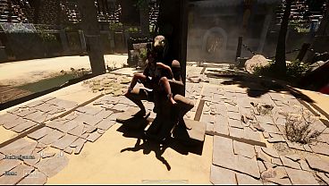 Image A crowd of strangers watch as Lara Croft's ass gets destroyed by a giant statue penis. BDSM outfit. 3D Hentai Game