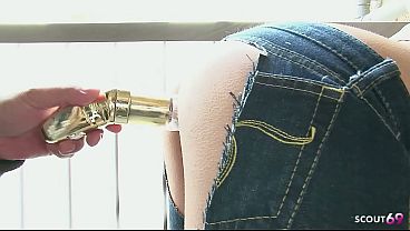 Image Japanese Girl with crotchless Jeans give Blowjob for Stranger before masturbate to Squirt Orgasm