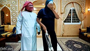 Image Muslim Hijab Indonesian Housemaid asked to suck boss Dick and swallows cum