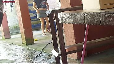 Image My wife went out and the hot, short maid grabbed my penis and put it inside her in the yard