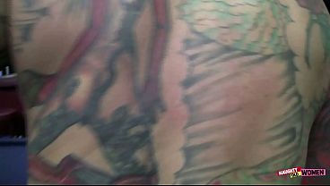 Image Busty tattooed slut gets fucked on the pool table by a massive black cock