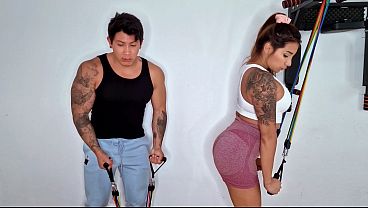 Image Home workout with stepdaughter ends in a rough sex session!