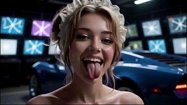 Image Beautiful woman with huge breast working at shop sport car, Ai animation