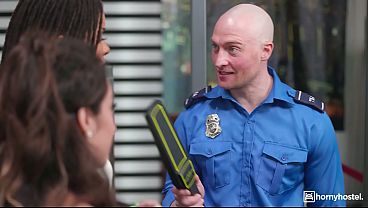 Image Ebony Traveler and Busty Brunette Get Searched and Fucked by TSA Agent