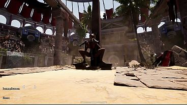 Image 3D animation from the game where Lara Croft tests the huge penis of a mechanized statue with her pussy.